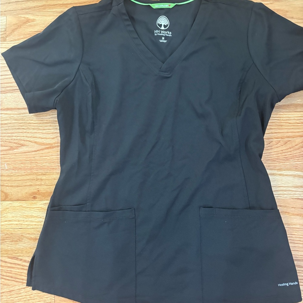 Healing Hands Black V-Neck Scrub Top